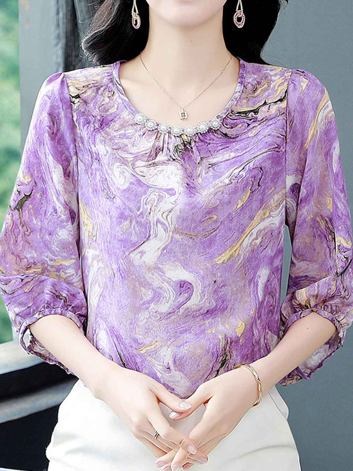 Genesis Vintage Crew Neck Beaded Chiffon Top