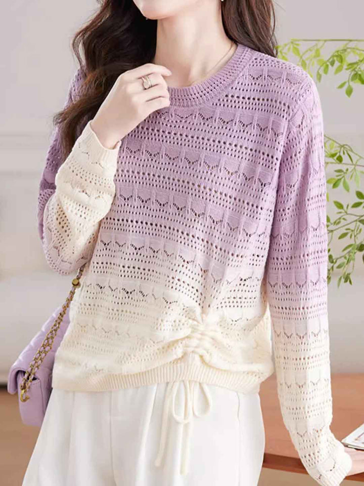 Zoey Loose Crew Neck Colorblock Knitted Top