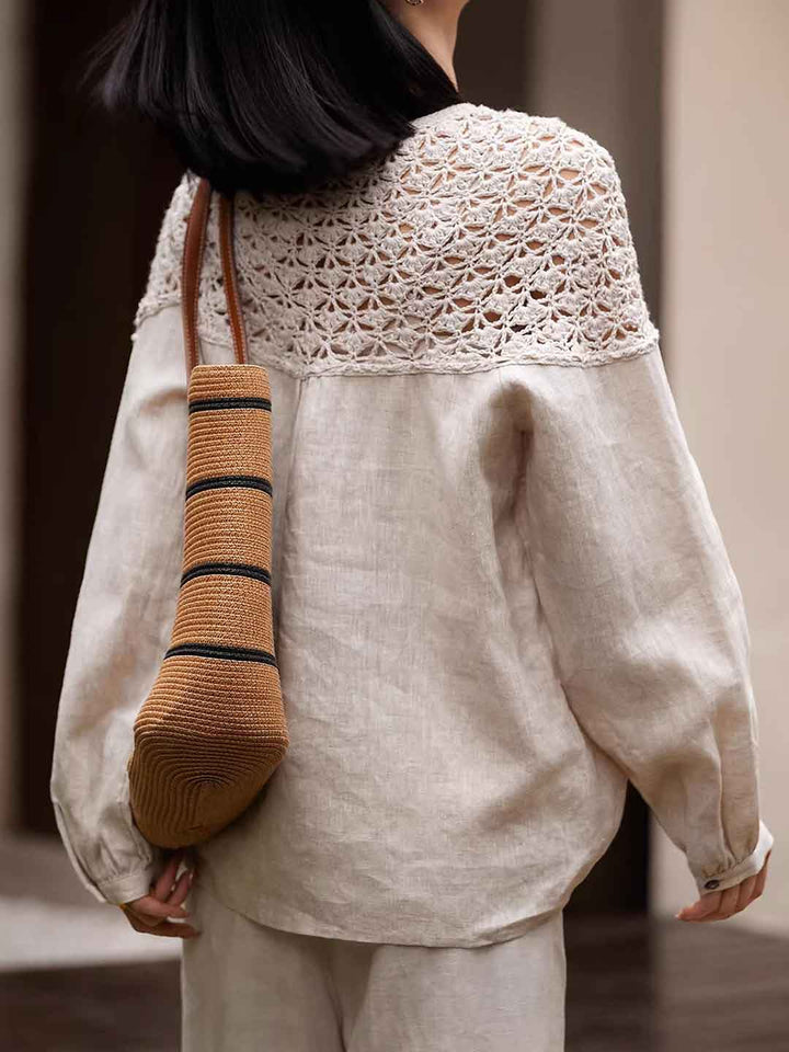 Natalie Loose Crew Neck Hollowed Crochet Top