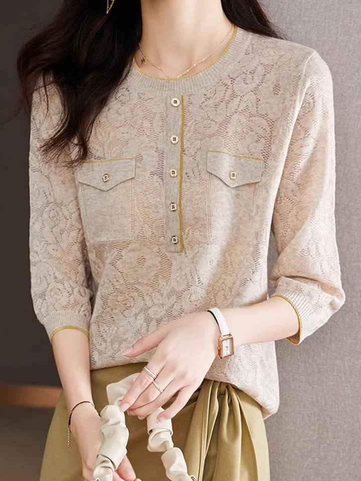 Riley Loose Crew Neck Hollowed Solid Color Knitted Top