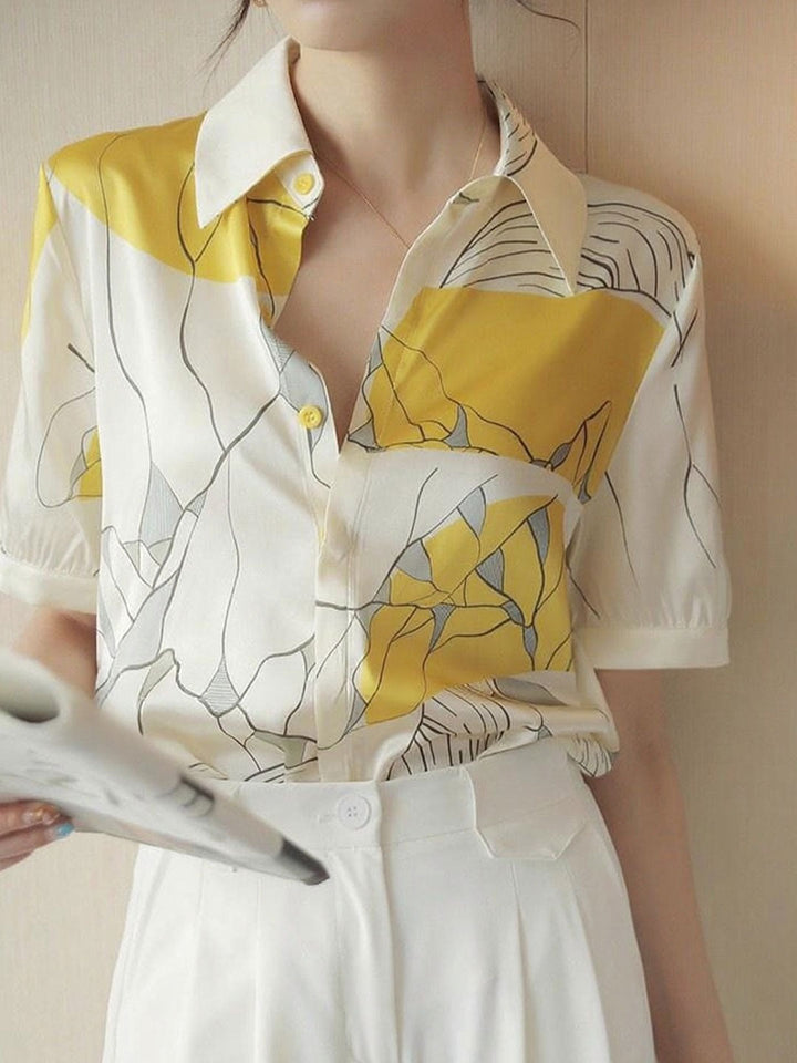Maya Daily Polo Collar Contrast Printed Shirt