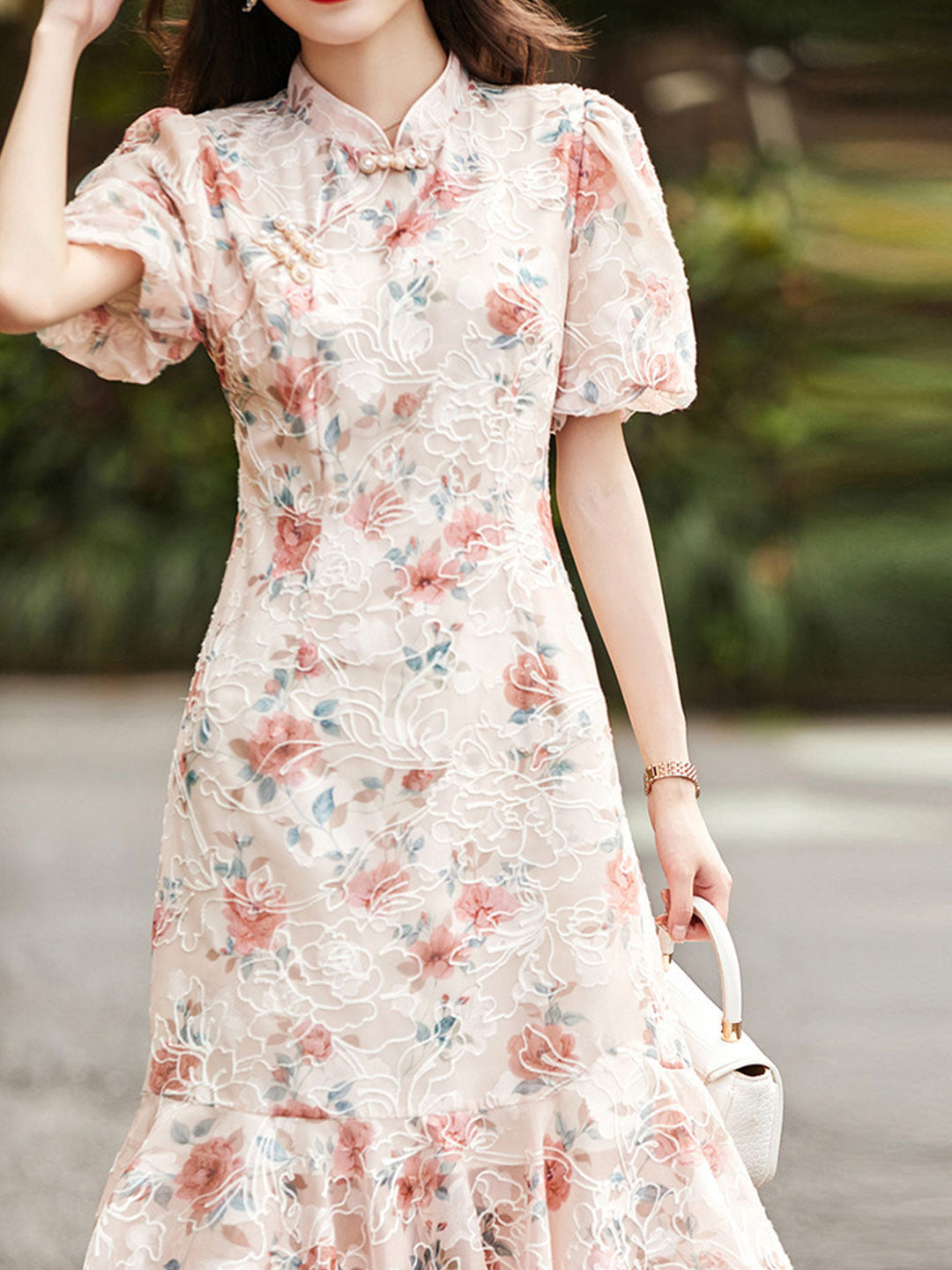 Emma Retro Puff Sleeve Embroidered Lace Dress