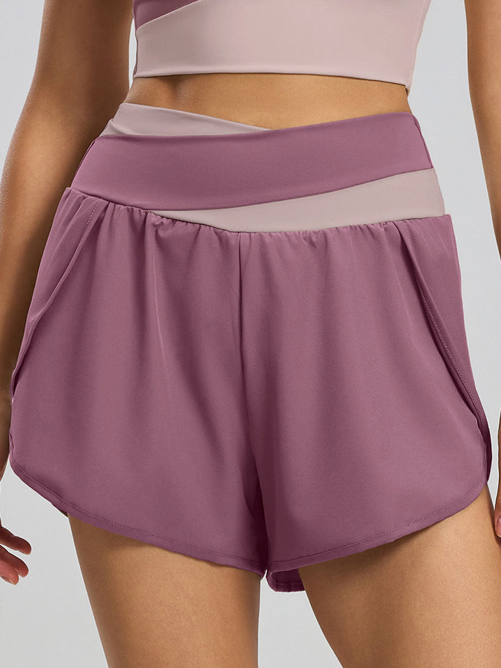Color-Blocked Mock Two-Piece Yoga Shorts