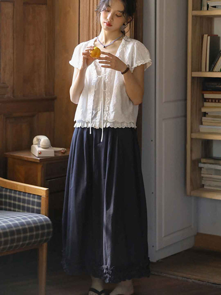 Bailey Loose V-Neck Embroidered Patchwork Top