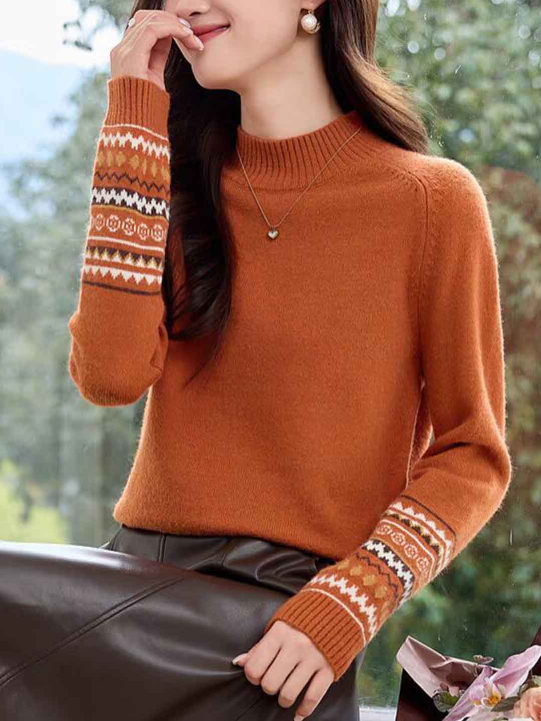 Lillian Classic Turtleneck Jacquard Knitted Sweater