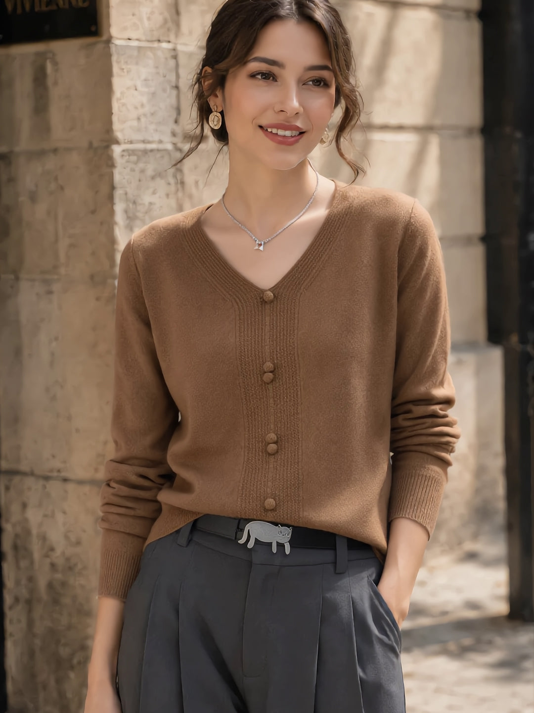 Abigail Casual V-neck Loose Knitted Sweater