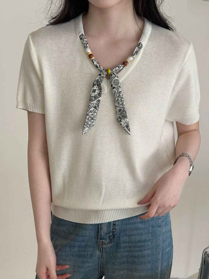 Kaylee Loose V-Neck Scarf Knitted Top