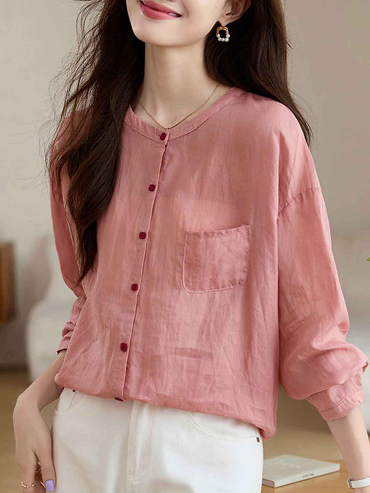 Katelyn Loose Crew Neck Solid Color Ramie Top