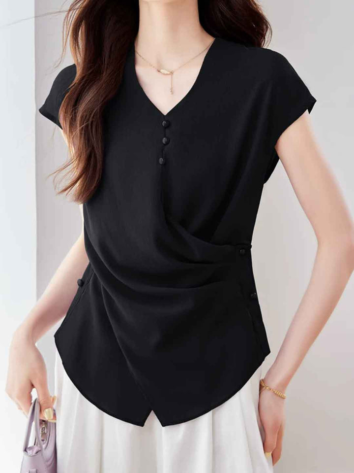 Riley Slim V-Neck Waisted Chiffon Blouse