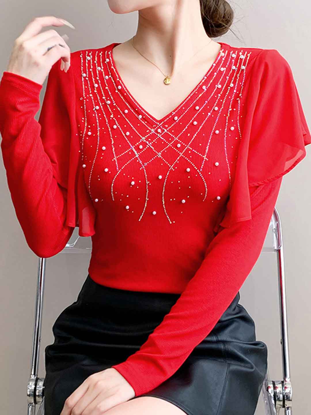Savannah Slim V-Neck Rhinestone Top