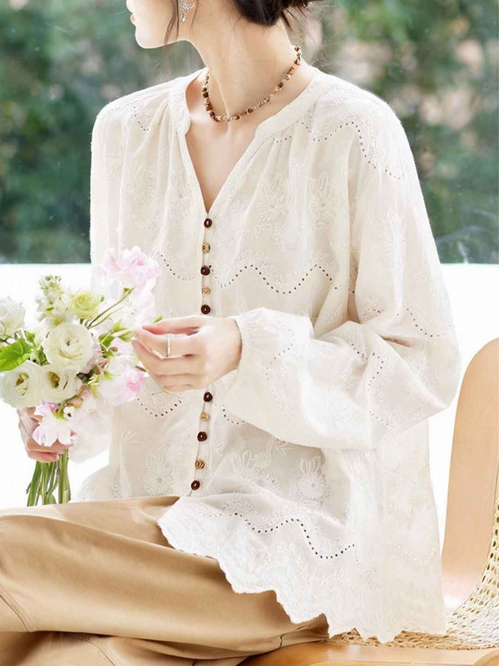 Ava Loose V-Neck Embroidered Top
