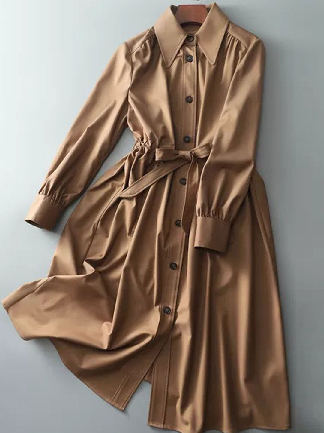 Jessica Elegant Polo Collar Solid Color Trench Coat
