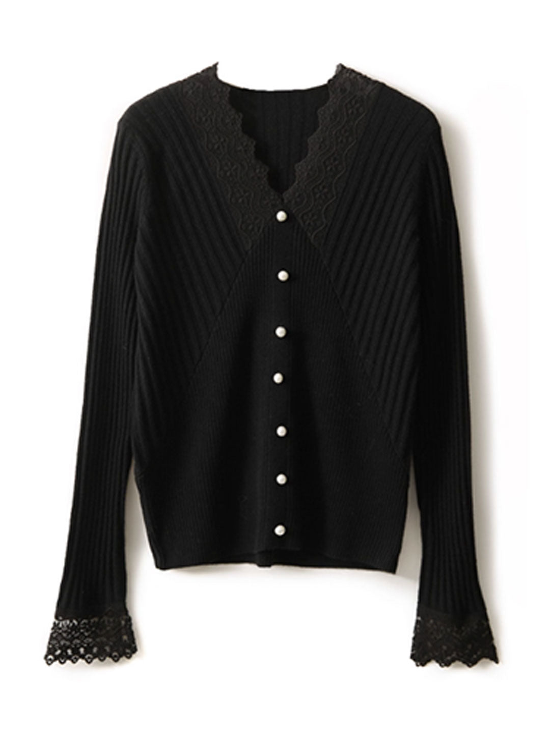 Victoria Elegant V-neck Hollowed Lace Knitted Top