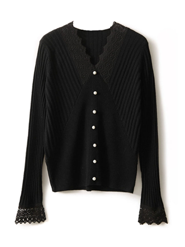 Victoria Elegant V-neck Hollowed Lace Knitted Top