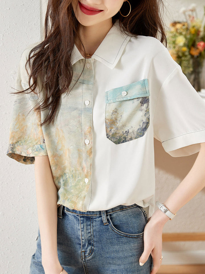 Jasmine Loose Printed Patchwork Chiffon Top