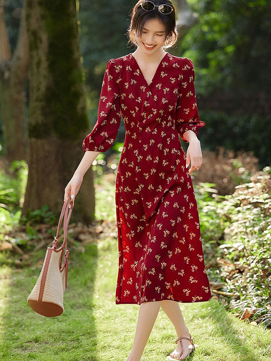 Hannah Elegant V-Neck Printed Dress