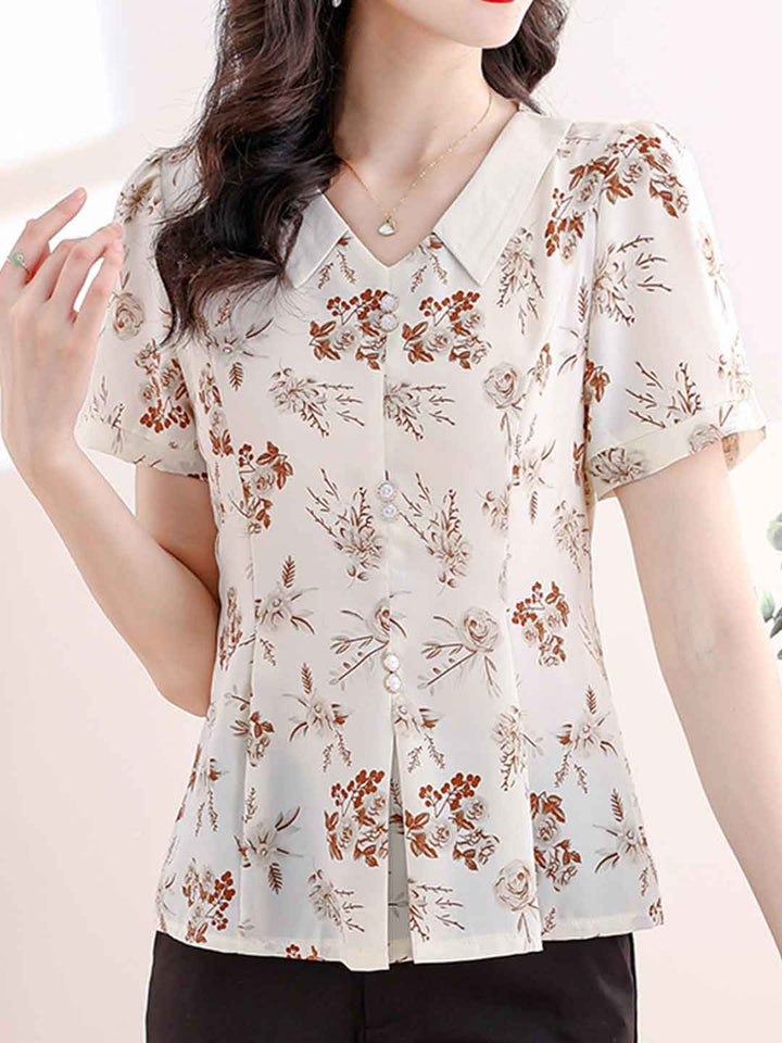 Kimberly Slim Lapel Printed Chiffon Panelled Top