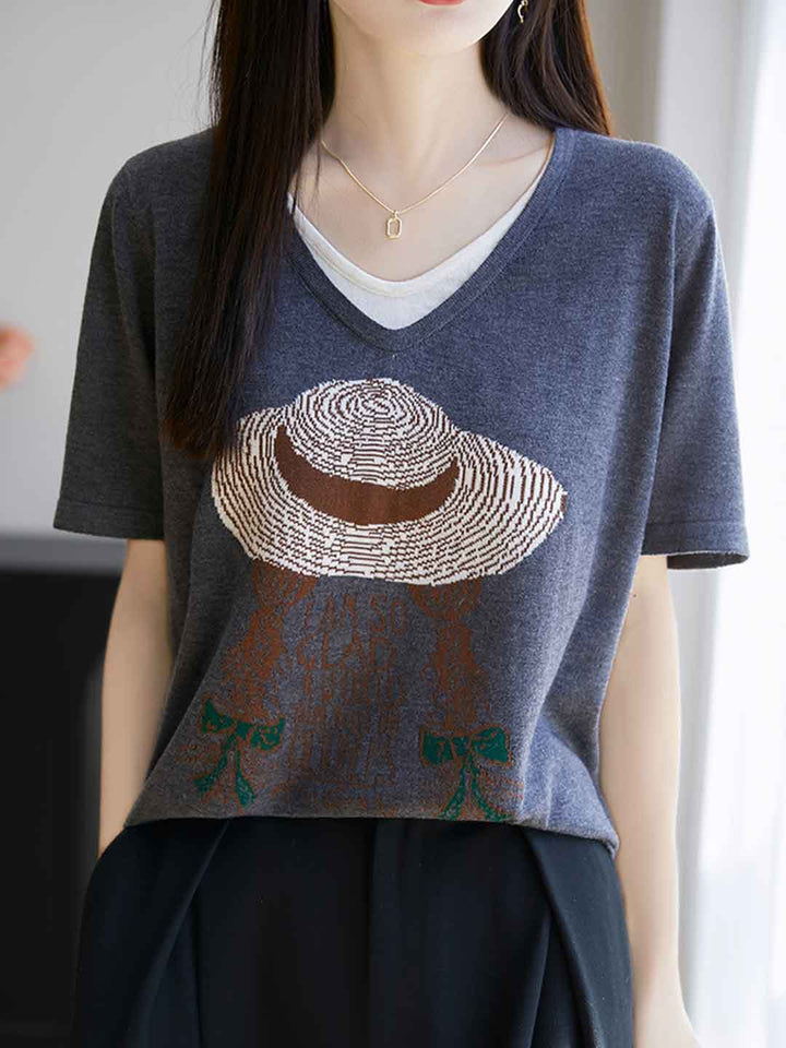 Sophie Casual V-neck Jacquard Top