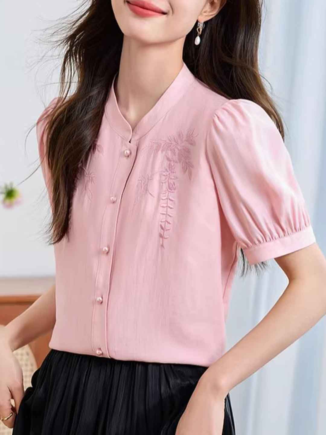 Emma Classic V-Neck Embroidered Shirt