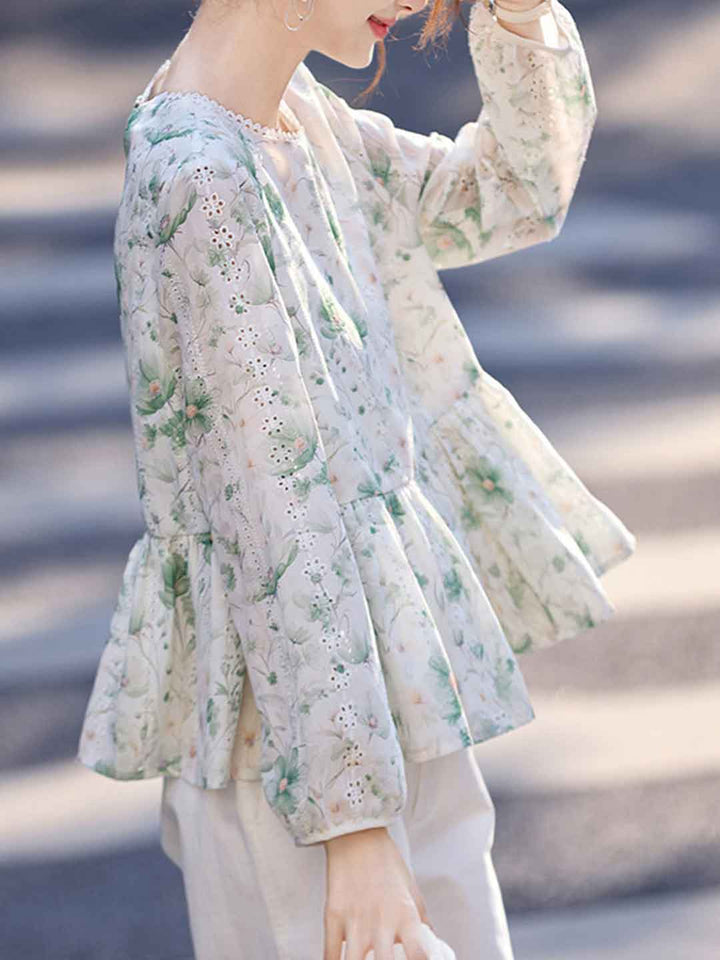 Zoe Elegant Crew Neck Embroidered Blouse