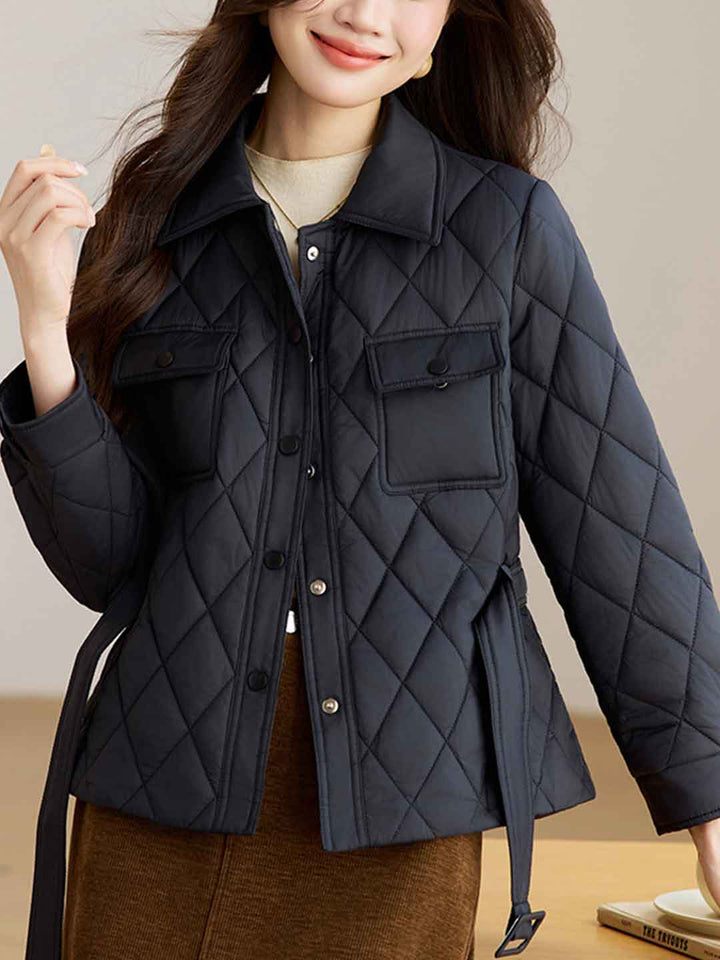 Chloe Classic Lapel Diamond Solid Color Winter Coat