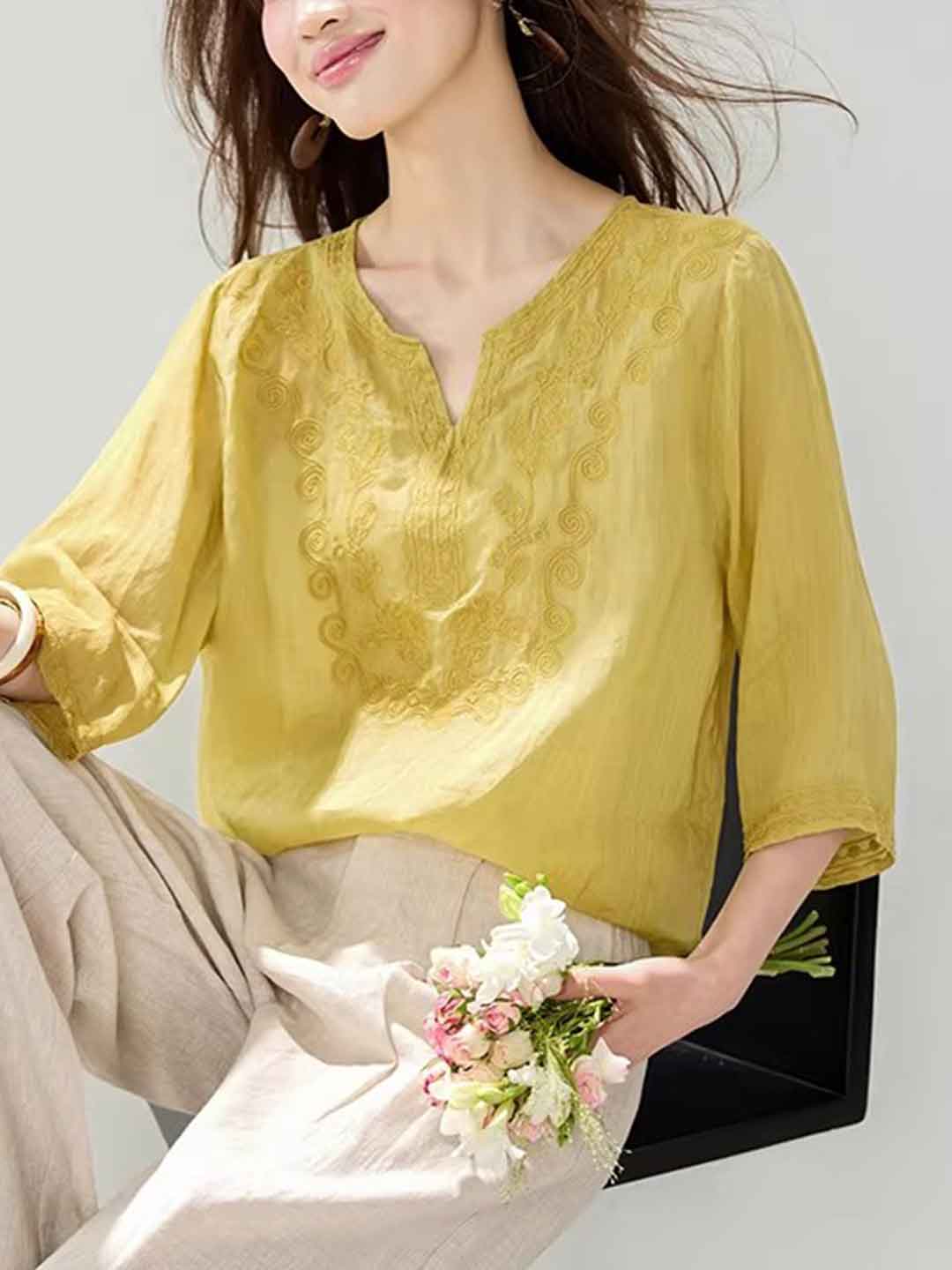 Paige Loose Crew Neck Embroidered Top