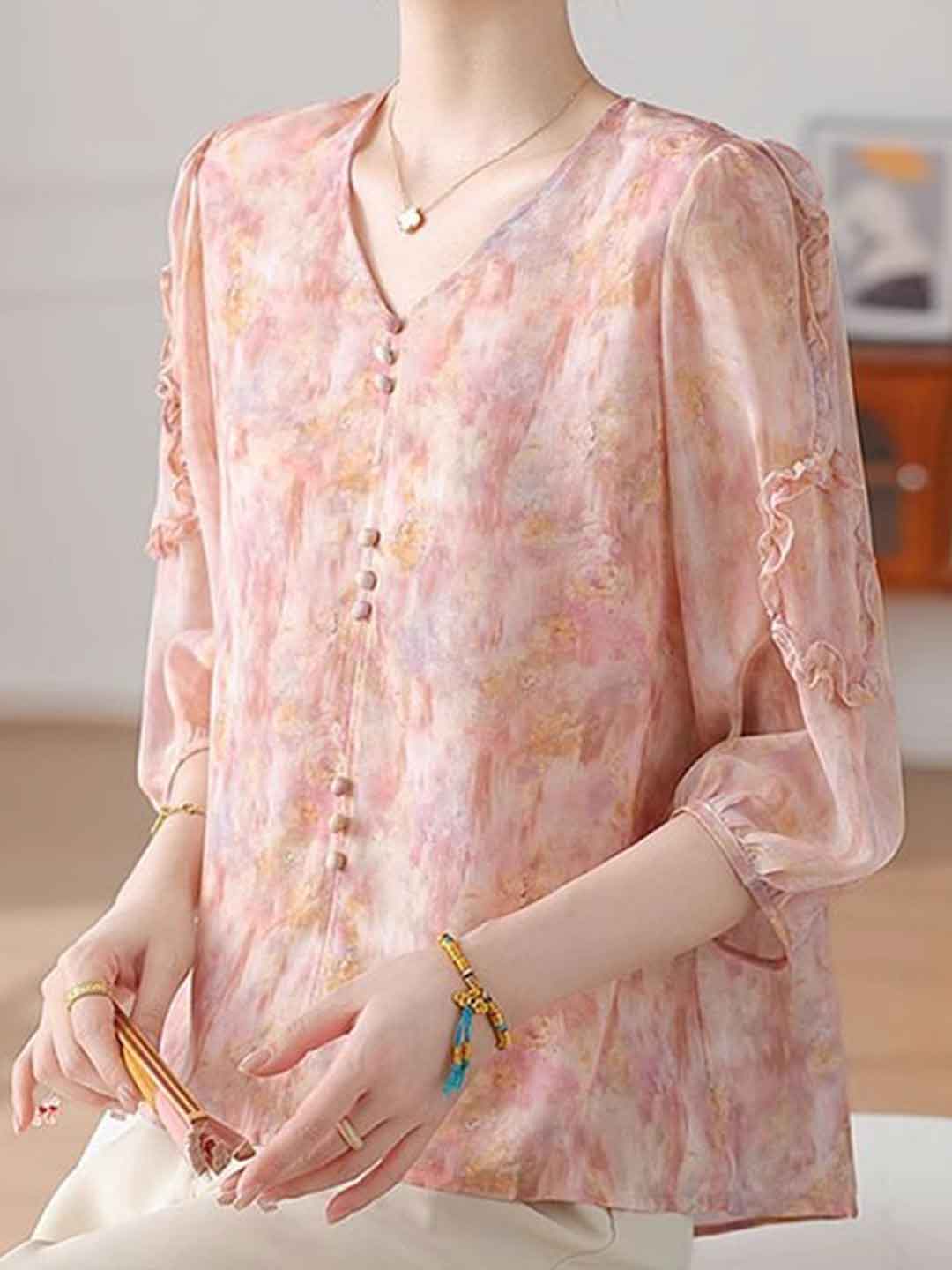 Payton Loose V-Neck Chiffon Top
