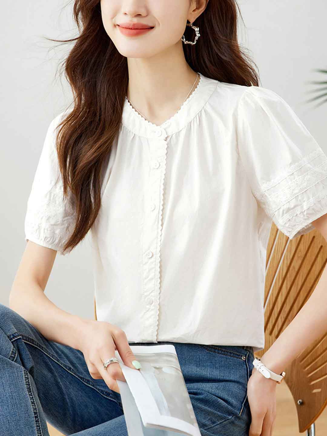 Camila Chic Crew Neck Puff Sleeve Shirt