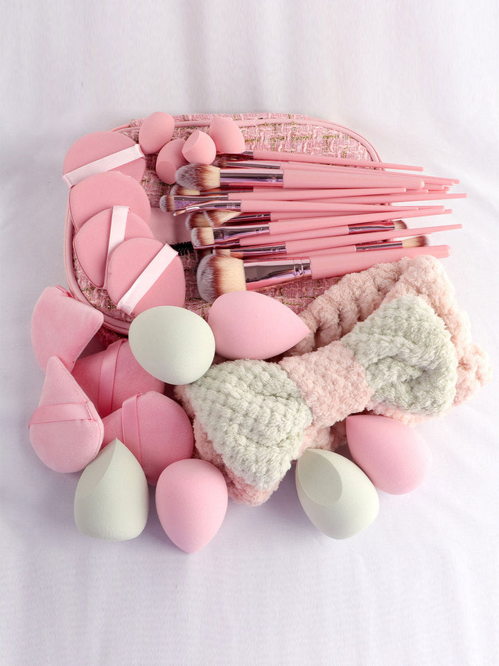 40Pcs Tweed Style Makeup Bag And Brushes Set Professional Tools