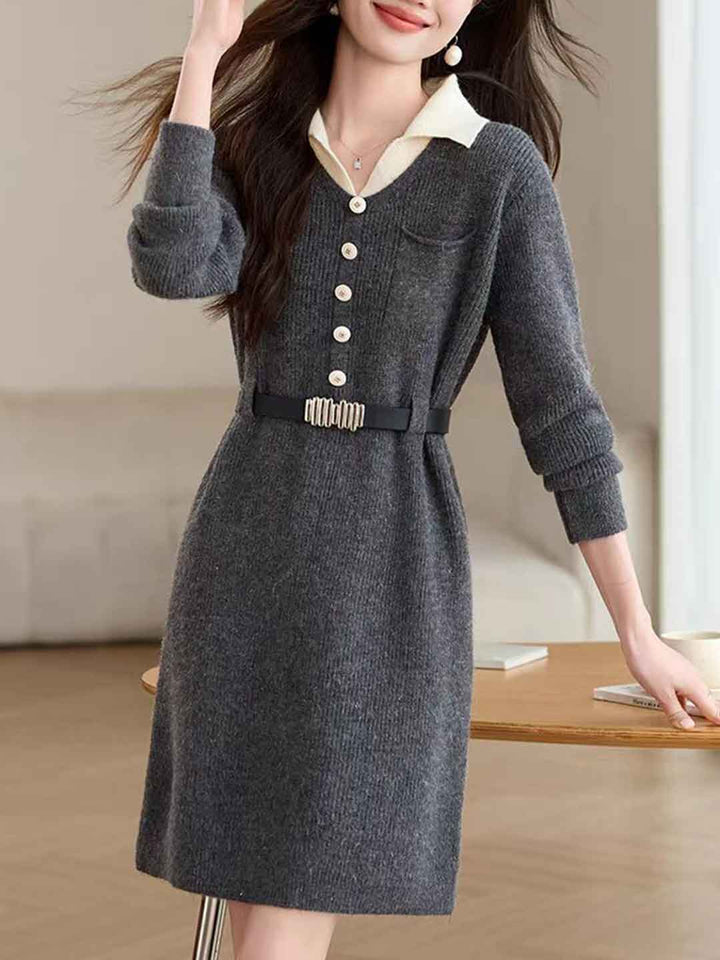 Julia Elegant Lapel Knitted Dress