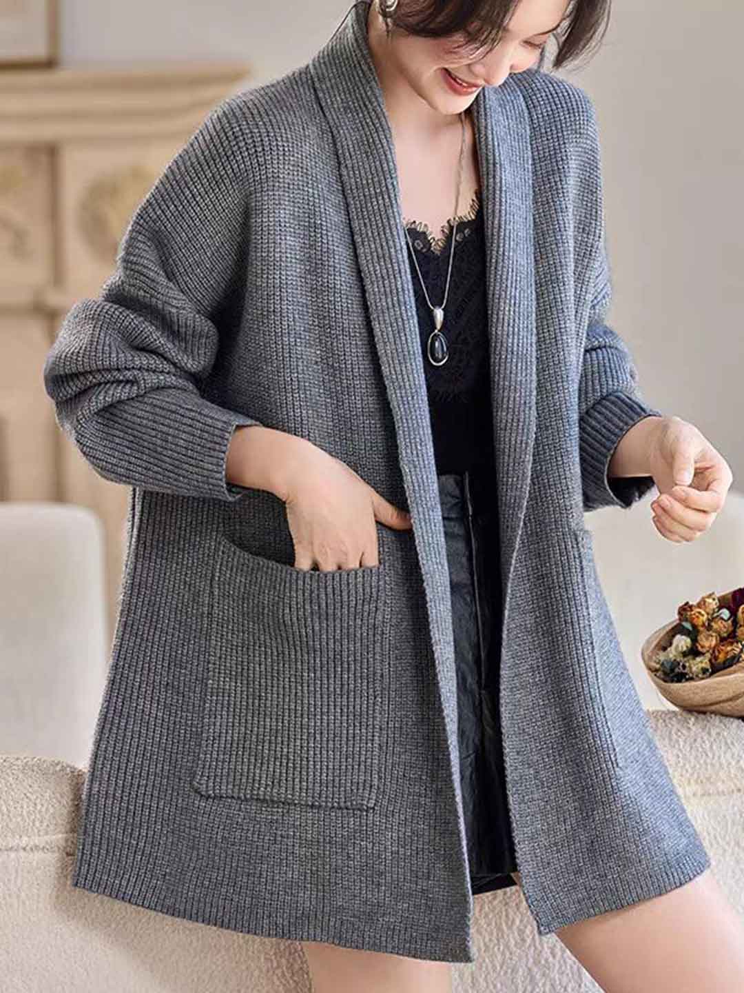 Emily Classic V-Neck Thick Knitted Coat