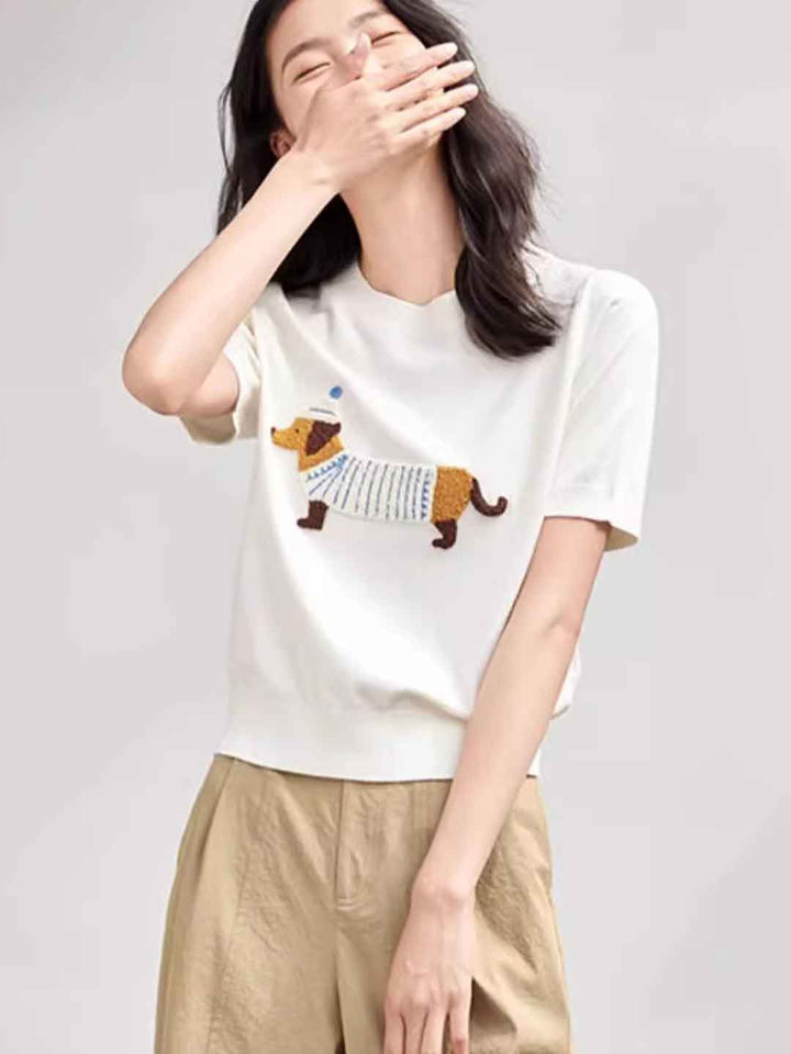 Destiny Casual Crew Neck Embroidered Knitted Top