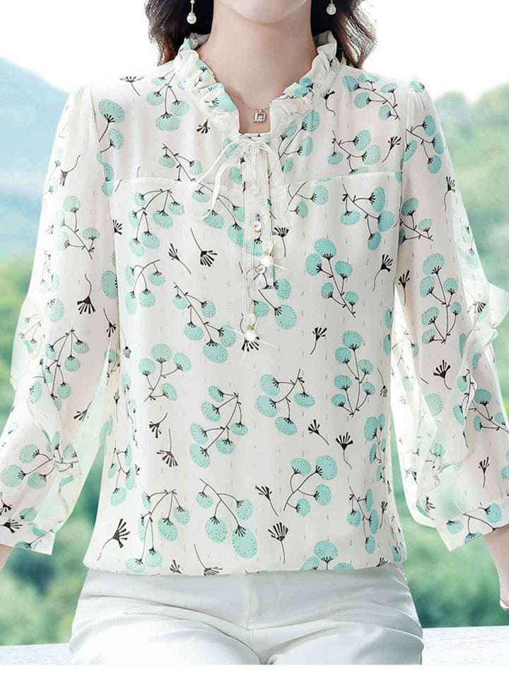 Serenity Loose V-Neck Floral Chiffon Top
