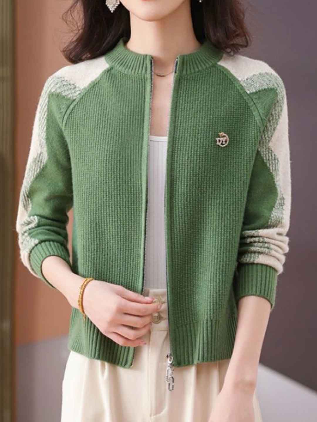 Paige Loose Crew Neck Colorblock Knitted Cardigan