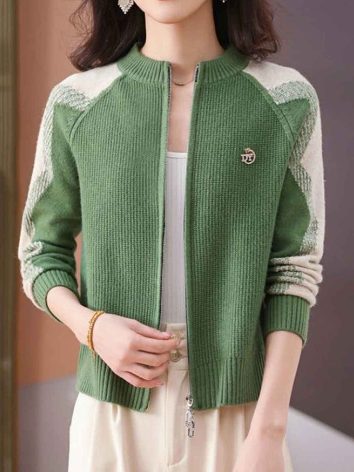 Paige Loose Crew Neck Colorblock Knitted Cardigan