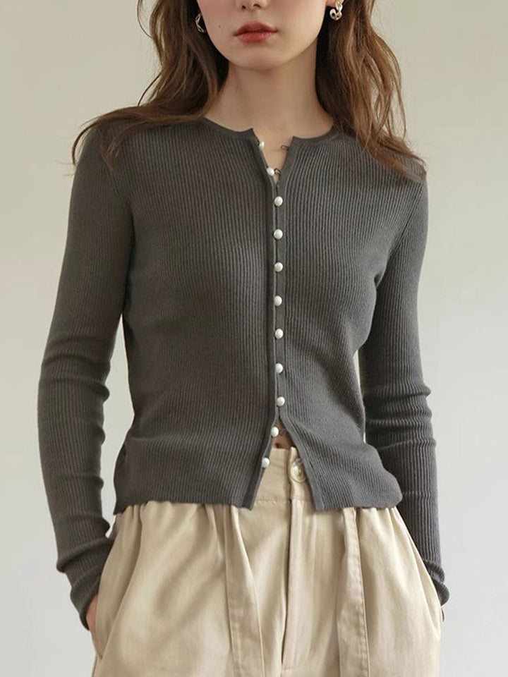 Emma Classic Crew Neck Solid Color Knitted Cardigan