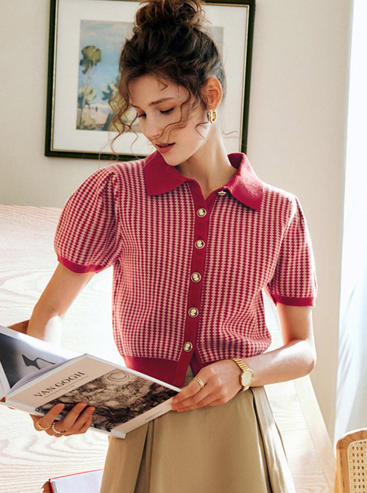 Madison Vintage Diamond Cropped Knitted Cotton Top