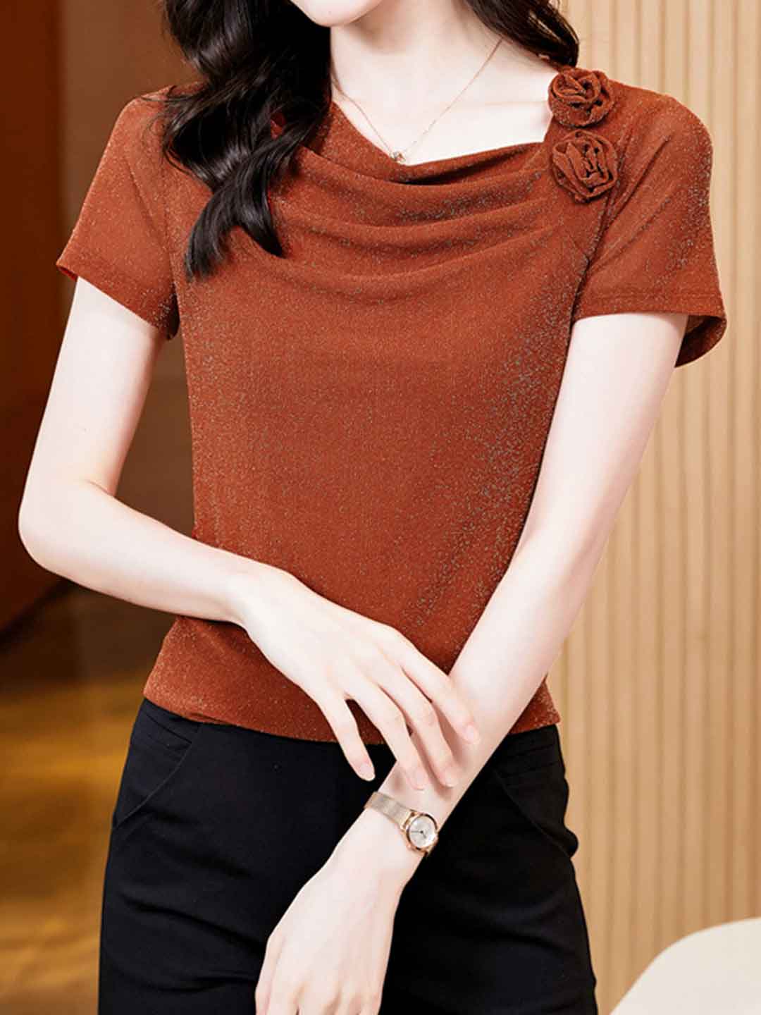 Rachel Classic Stacked Collar Solid Color Mesh Top