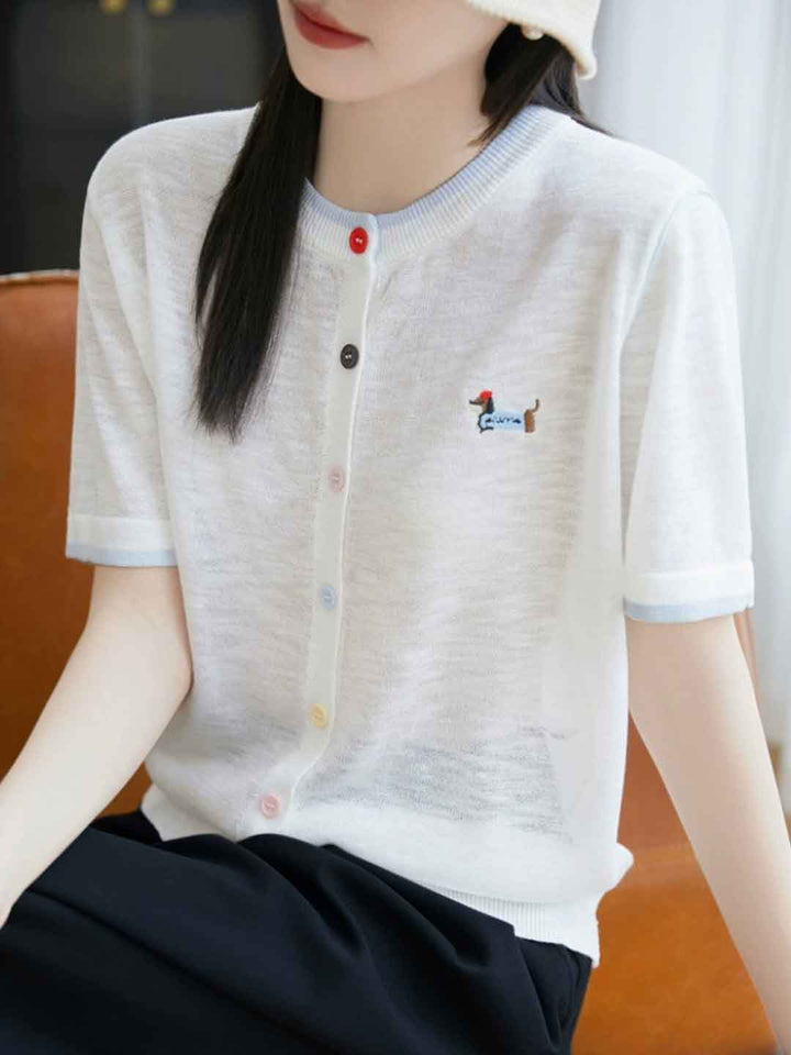 Eva Classic Crew Neck Embroidered Knitted Cardigan