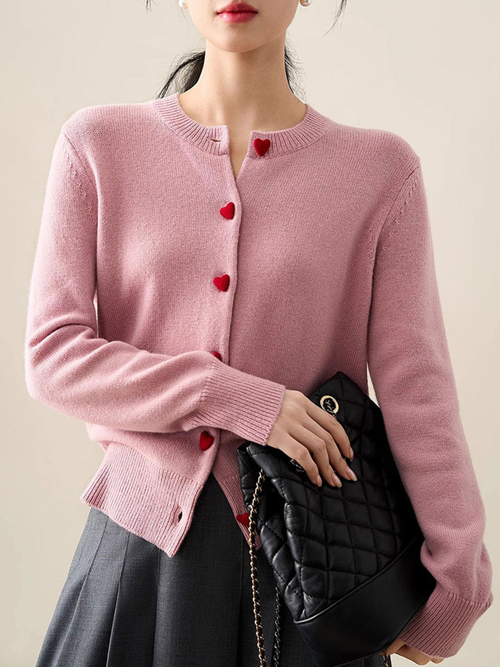 Raya Elegant Crew Neck Heart Button Knitted Cardigan