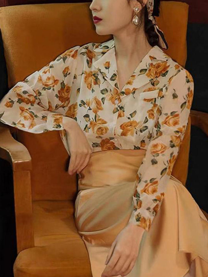 Riley Vintage Lapel Floral Printed Shirt