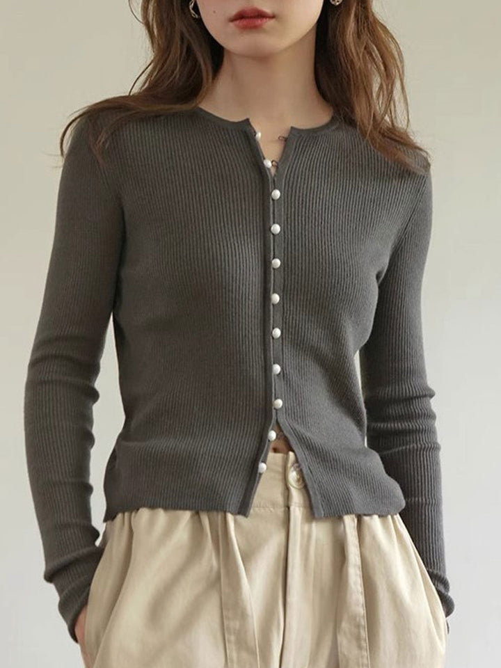 Emma Classic Crew Neck Solid Color Knitted Cardigan