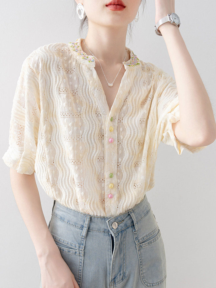 Mia Loose V-Neck Colorful Buttons Top