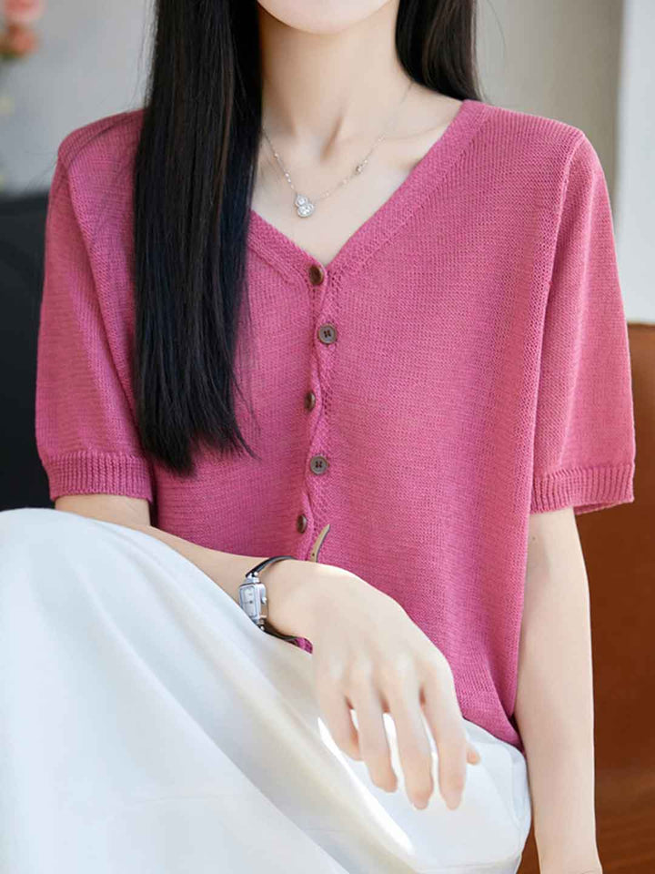 Sarah Loose V-Neck Buttons Knitted Cardigan