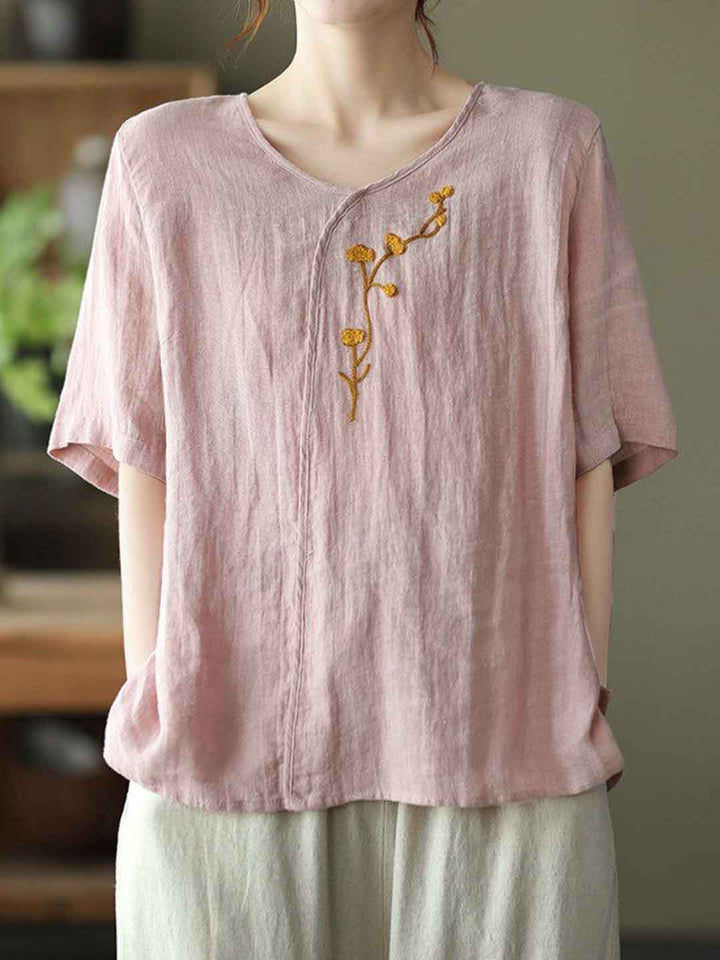 Olivia Loose V-Neck Embroidered Top