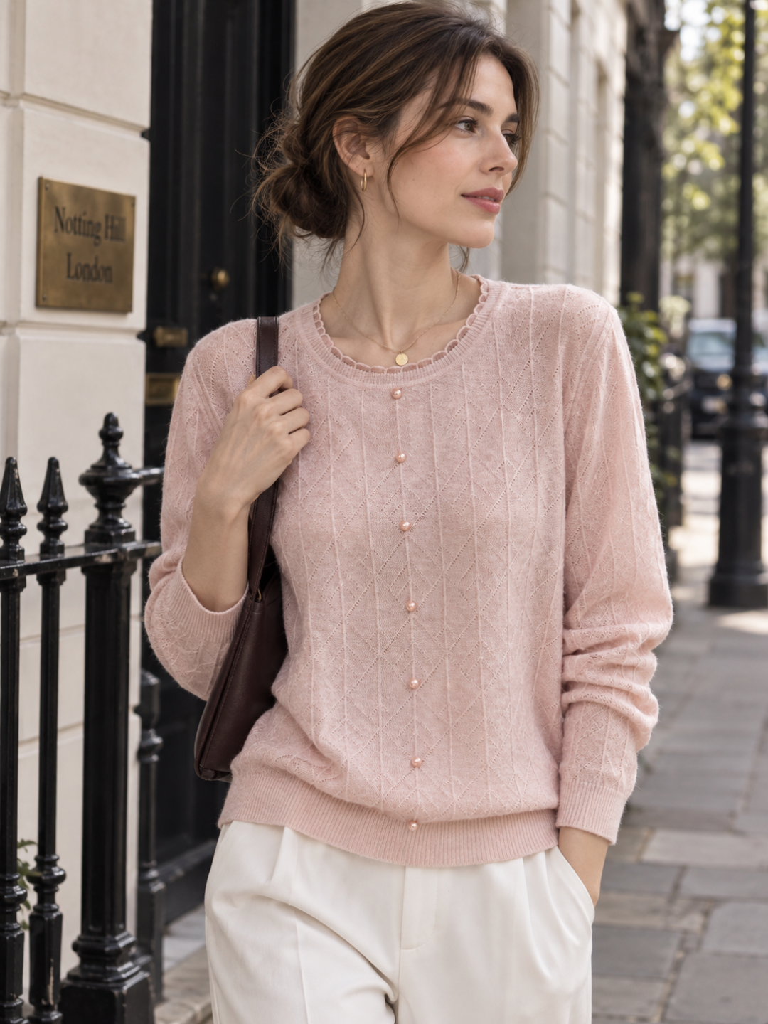 Crew-neck Cutout Jacquard Knit Top