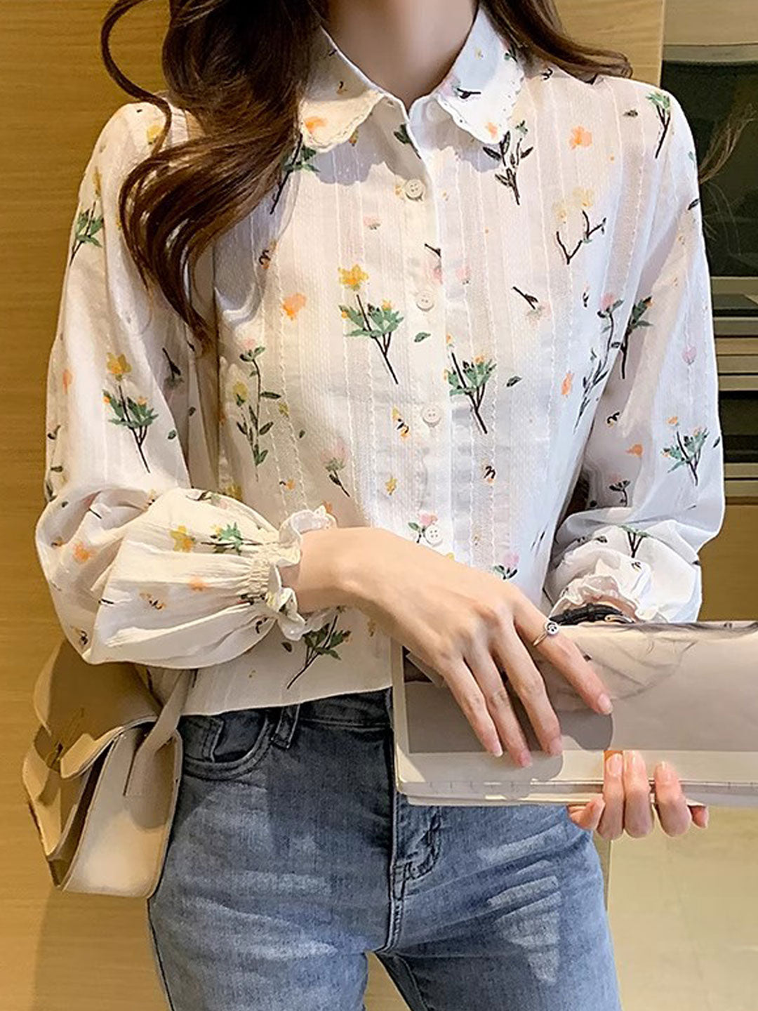 Valeria Classic Lapel Embroidered Floral Shirt