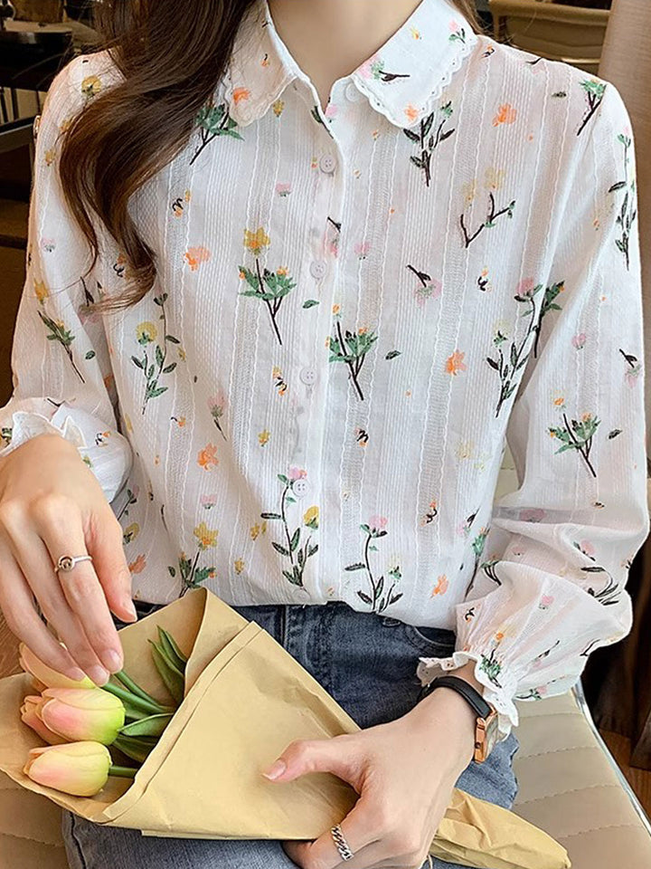 Valeria Classic Lapel Embroidered Floral Shirt