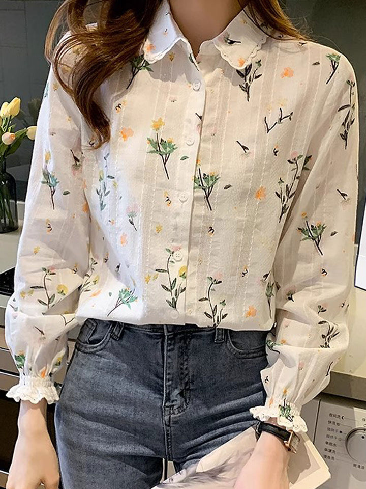 Valeria Classic Lapel Embroidered Floral Shirt