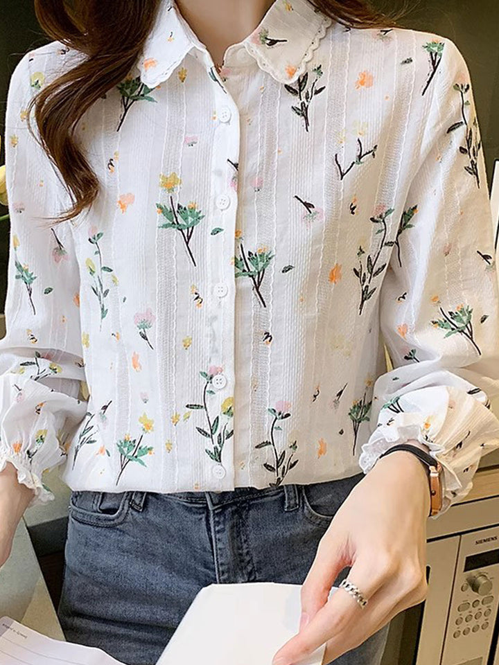 Valeria Classic Lapel Embroidered Floral Shirt